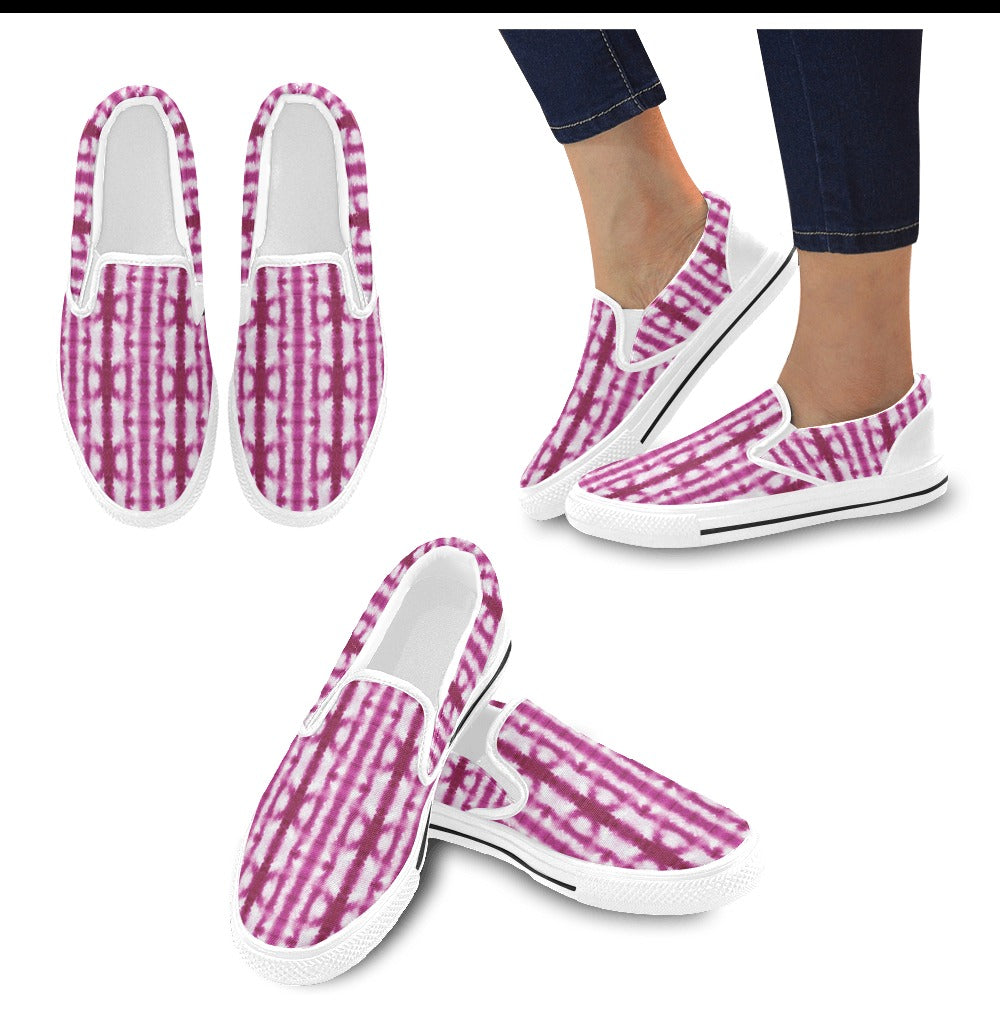 Tie Dye Dark Pink Print Design LKS303 White Slip Ons Canvas Women's Shoes