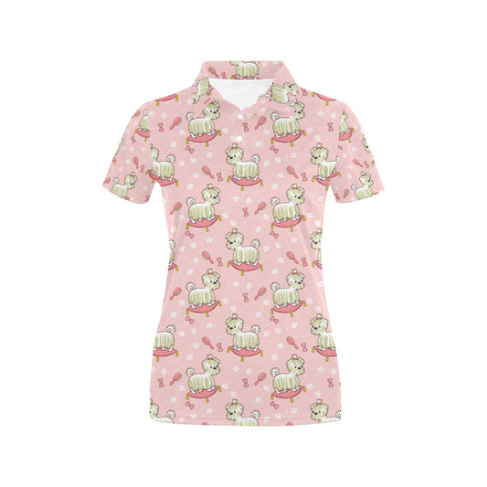 Bichons Frise Pattern Print Design 01 Women's Polo Shirt