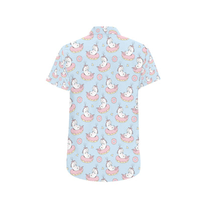 Unicorn Print Design LKS303 Men Short Sleeve Button Up Shirt