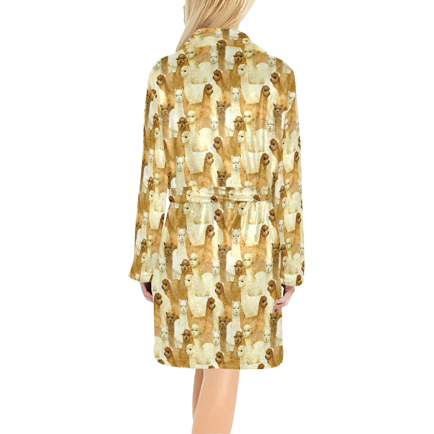 Alpaca Watercolor Design Themed Print Women's Fleece Robe