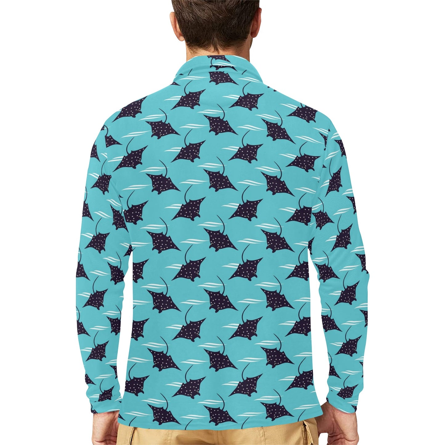 Manta Ray Print Design LKS403 Long Sleeve Polo Shirt For Men's
