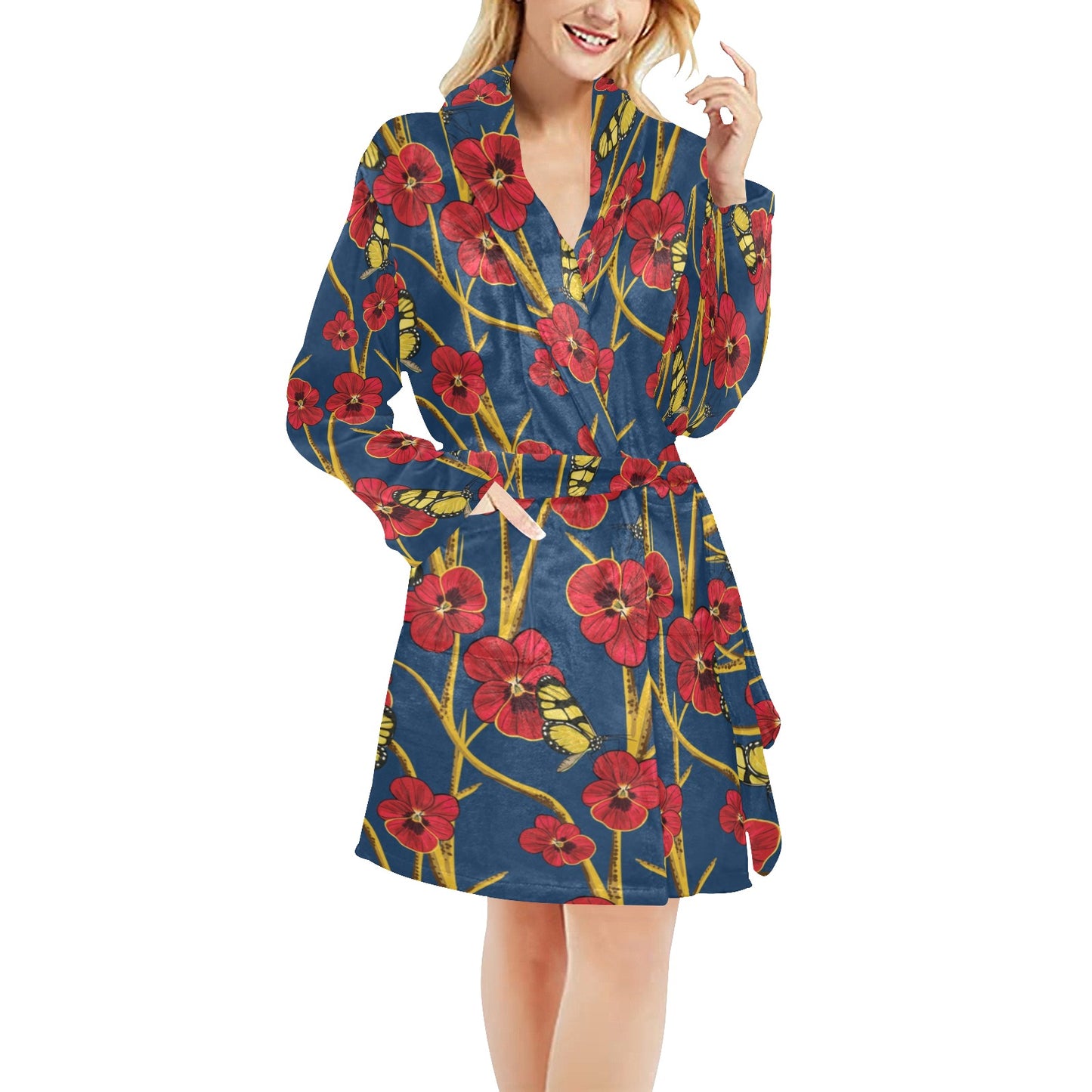 Pansy Pattern Print Design A01 Women's Fleece Robe