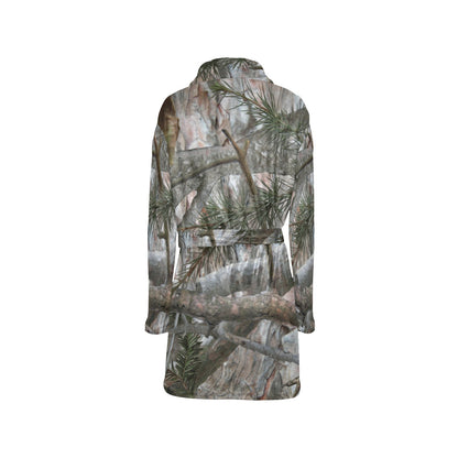 Camo Realistic Tree Forest Pattern Women's Fleece Robe