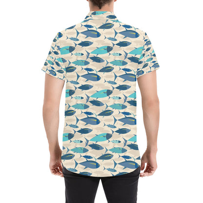 Tuna Fish Print Design LKS302 Men Short Sleeve Button Up Shirt