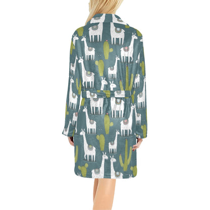 Llama Cactus Pattern Print Design 03 Women's Fleece Robe