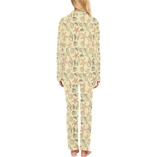 Seashell Print Design LKS305 Women's Long Pajama Set