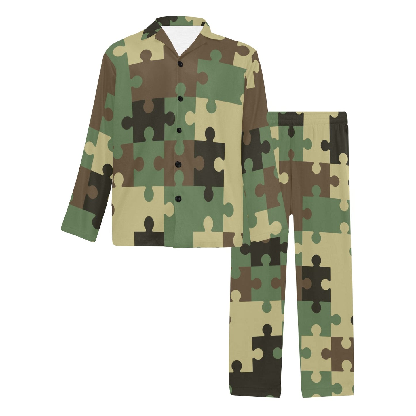 Puzzle Camo Pattern Print Design A03 Men's Long Pajama Set
