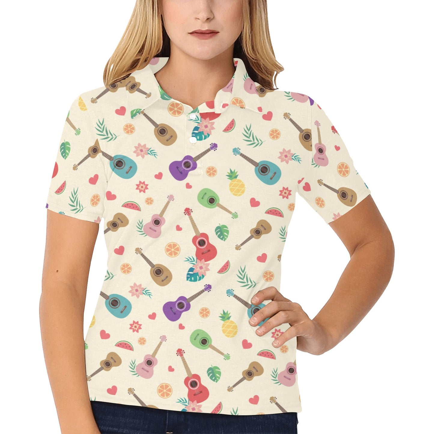 Ukulele Pattern Print Design 01 Women's Polo Shirt