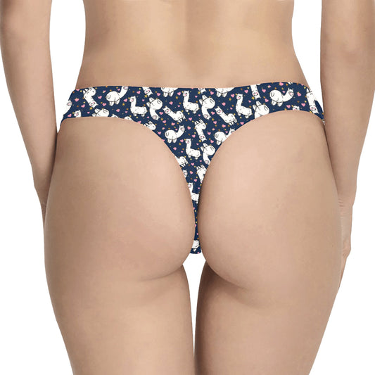 Alpaca Heart Star Design Themed Print Women's Thongs