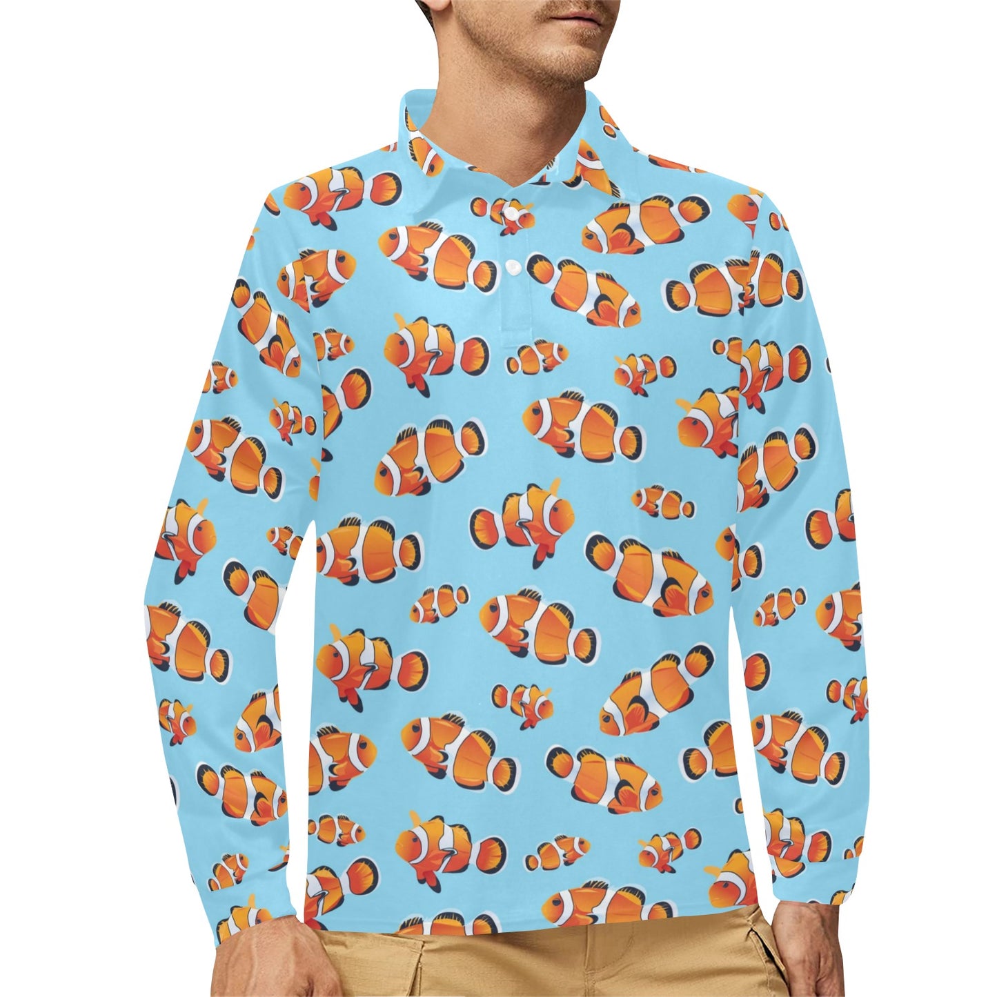 Clownfish Pattern Print Design 01 Long Sleeve Polo Shirt For Men's