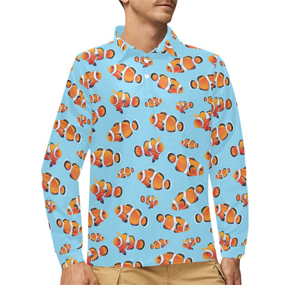 Clownfish Pattern Print Design 01 Long Sleeve Polo Shirt For Men's