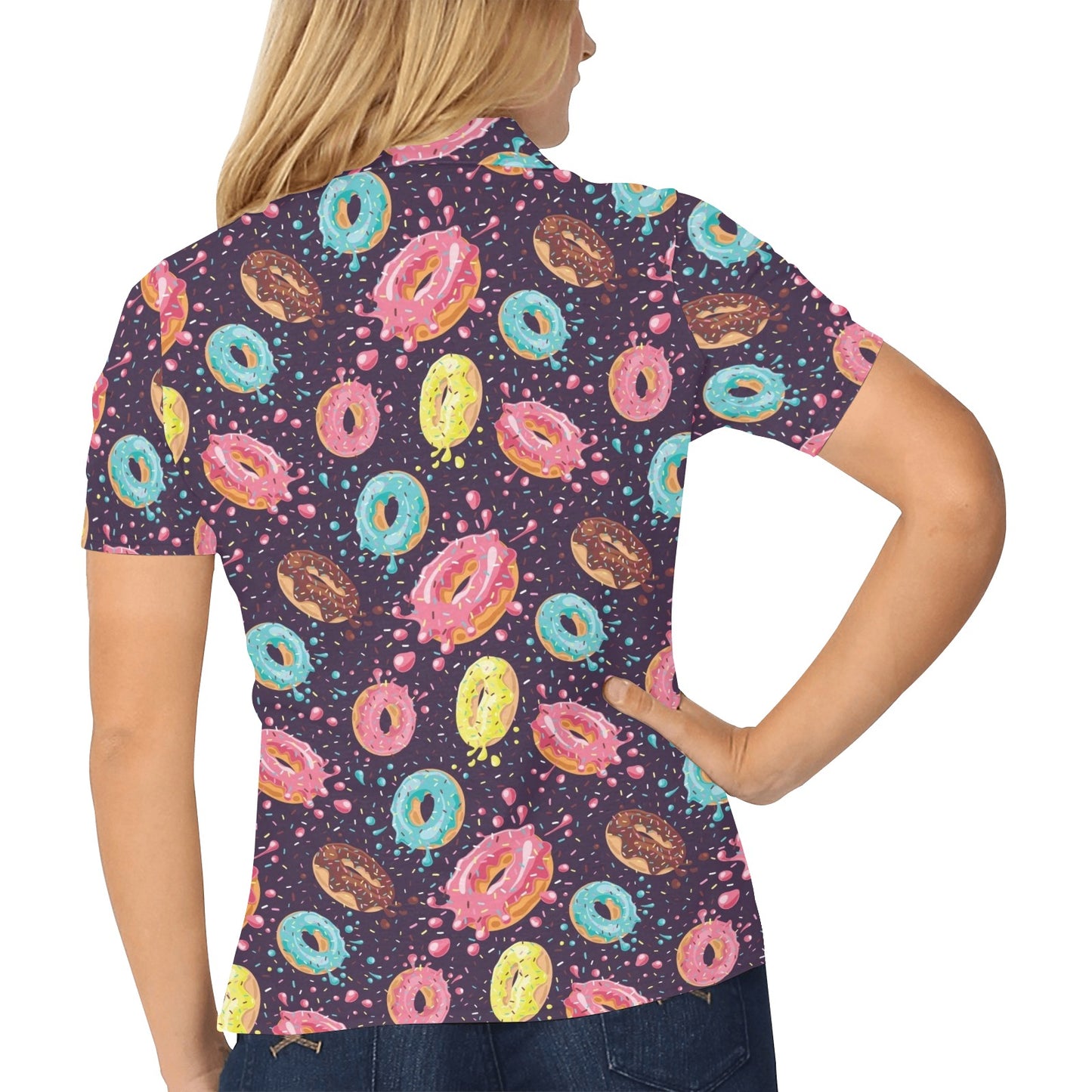 Donut Pattern Print Design DN03 Women's Polo Shirt