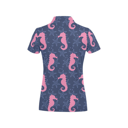SeaHorse Pink Pattern Print Design 02 Women's Polo Shirt