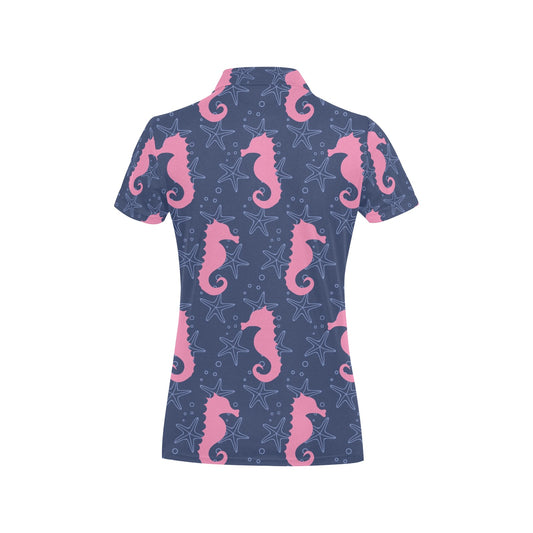 SeaHorse Pink Pattern Print Design 02 Women's Polo Shirt