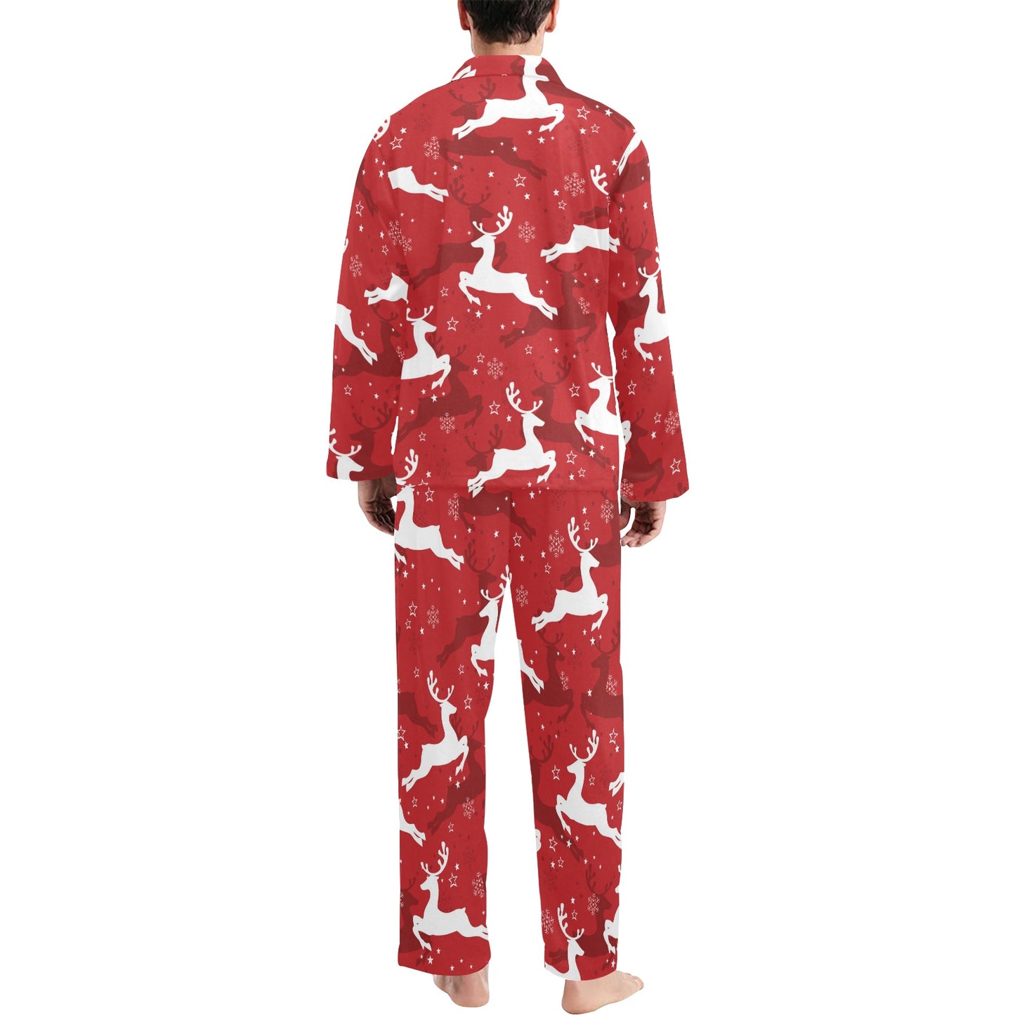 Reindeer Red Pattern Print Design 01 Men's Long Pajama Set