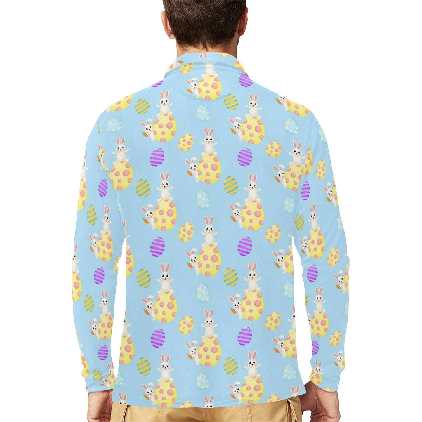 Easter Eggs Pattern Print Design RB015 Long Sleeve Polo Shirt For Men's