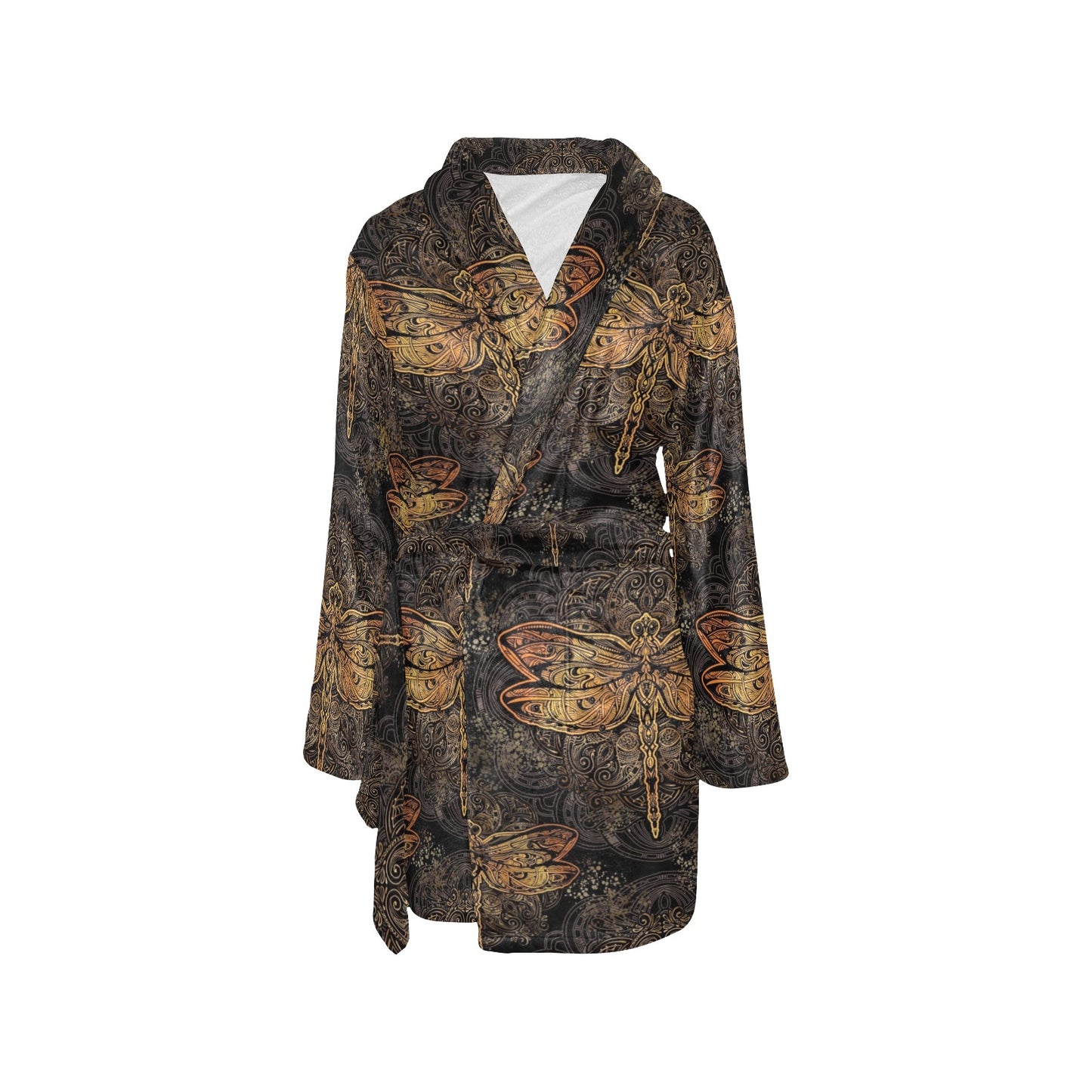 Gold Dragonfly Mandala Women's Fleece Robe