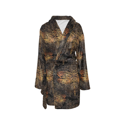 Gold Dragonfly Mandala Women's Fleece Robe