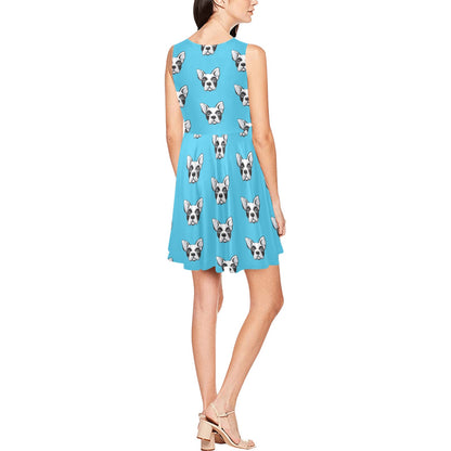 Boston Terrier Pattern Print Design 01 Sleeveless Dress