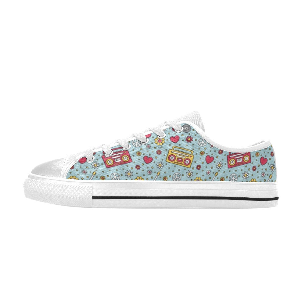 Hippie Print Design LKS307 Women's White Low Top Shoes