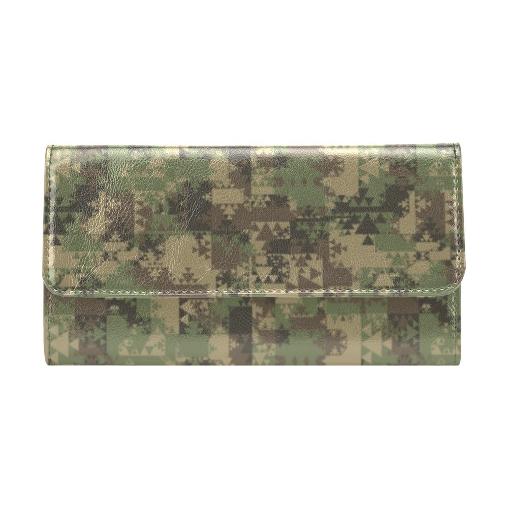 Camouflage Aztec Green Army Print Women's Trifold Wallet