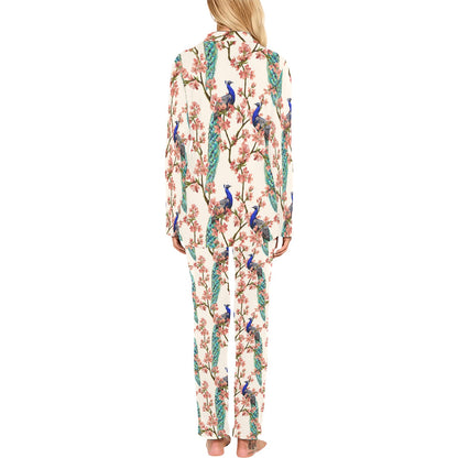 Cherry Blossom Peacock Women's Long Pajama Set