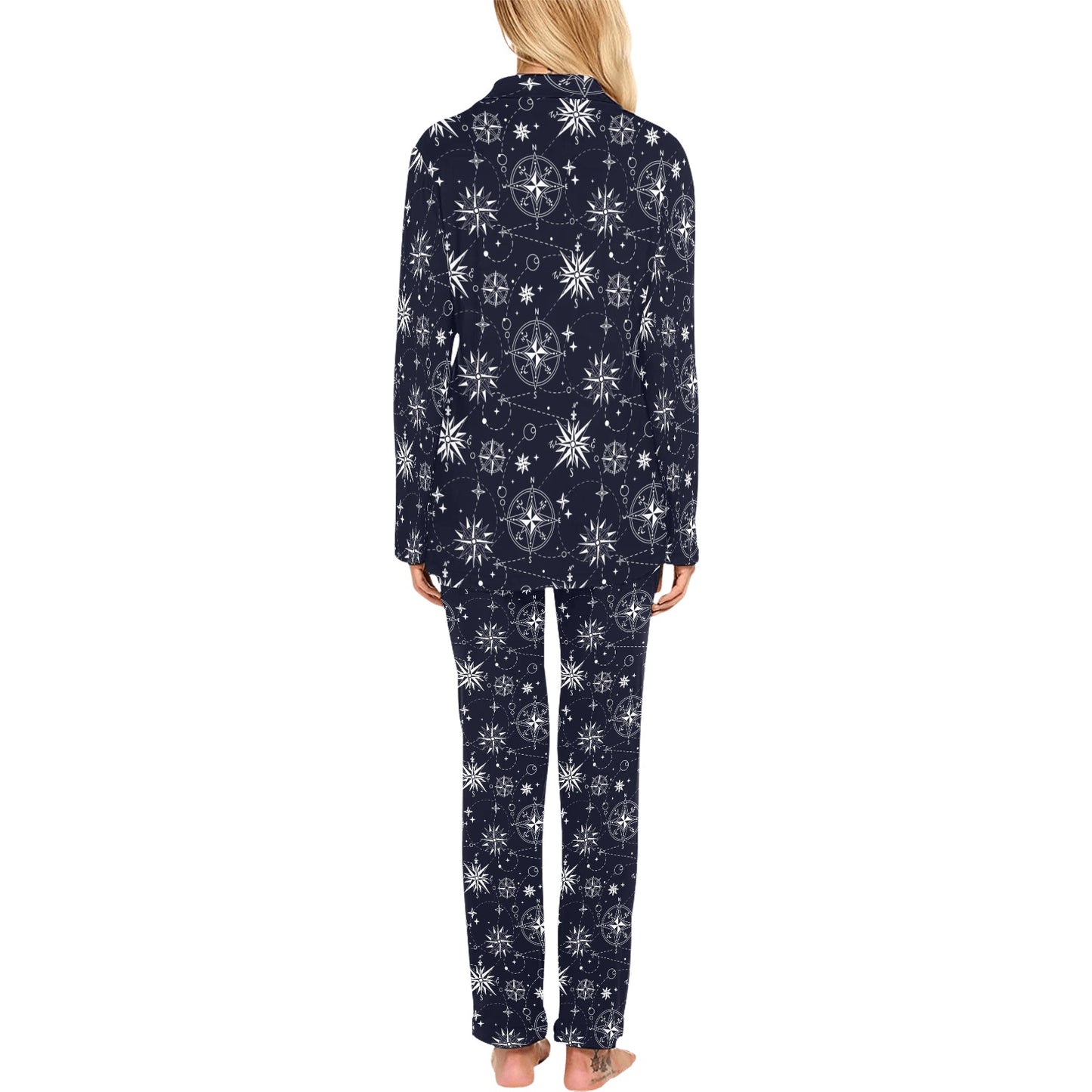 Nautical Sky Design Themed Print Women's Long Pajama Set