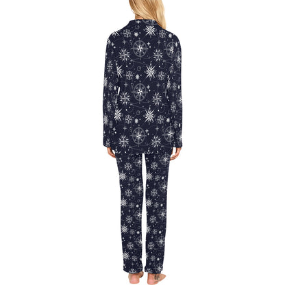 Nautical Sky Design Themed Print Women's Long Pajama Set