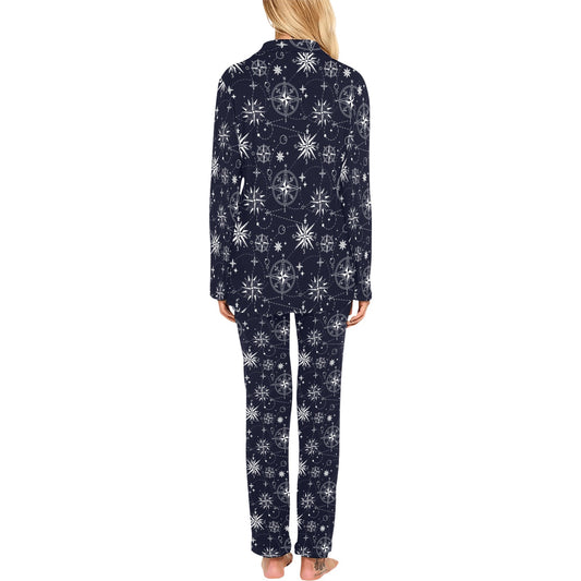 Nautical Sky Design Themed Print Women's Long Pajama Set