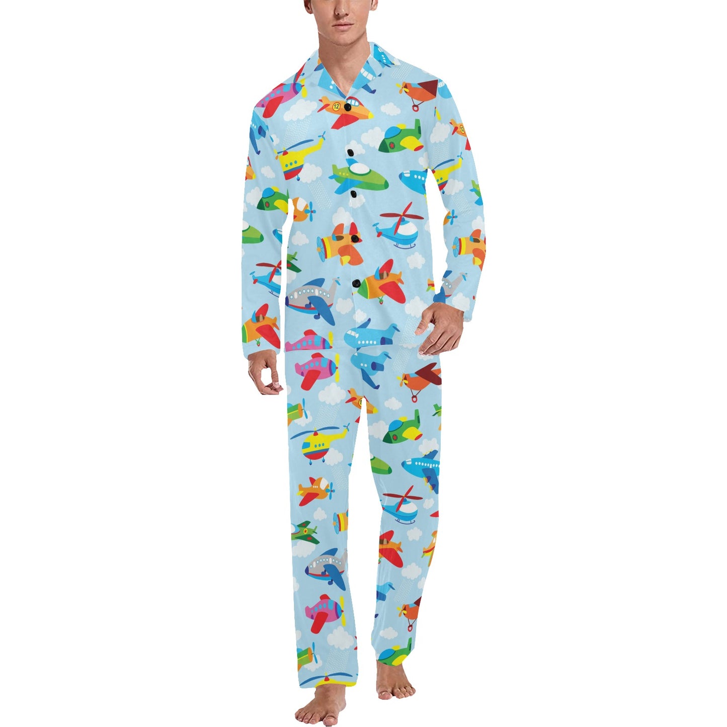 Airplane Colorful Pattern Print Design 01 Men's Long Pajama Set