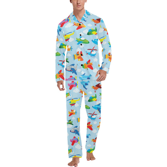 Airplane Colorful Pattern Print Design 01 Men's Long Pajama Set