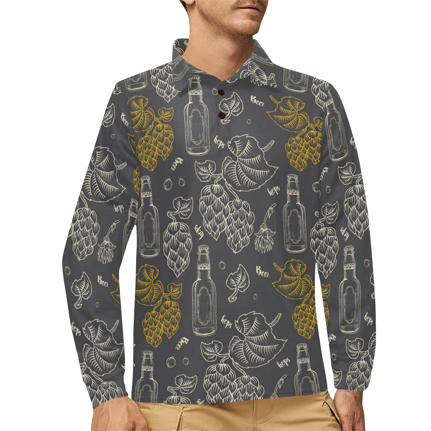Hope Pattern Print Design 01 Long Sleeve Polo Shirt For Men's