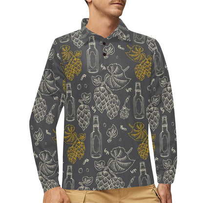 Hope Pattern Print Design 01 Long Sleeve Polo Shirt For Men's