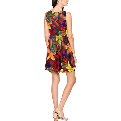 Lily Pattern Print Design LY014 Sleeveless Dress