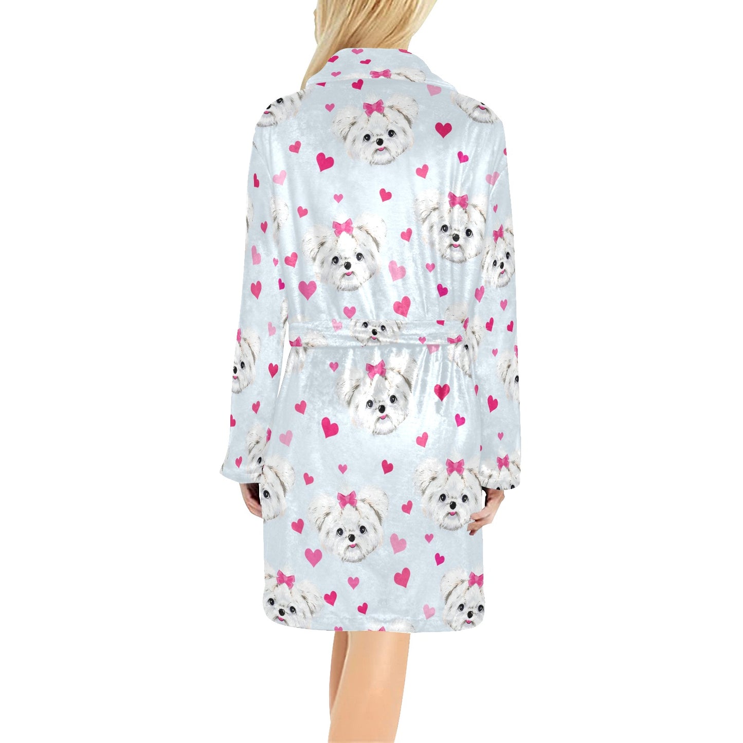 Maltese Pattern Print Design 03 Women's Fleece Robe