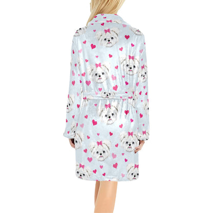 Maltese Pattern Print Design 03 Women's Fleece Robe