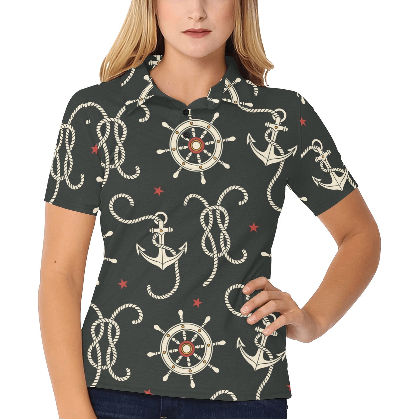 Nautical Anchor Pattern Women's Polo Shirt