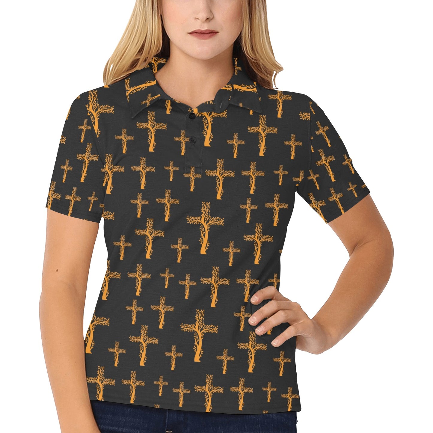 Christian Tree of Life Cross Design Women's Polo Shirt