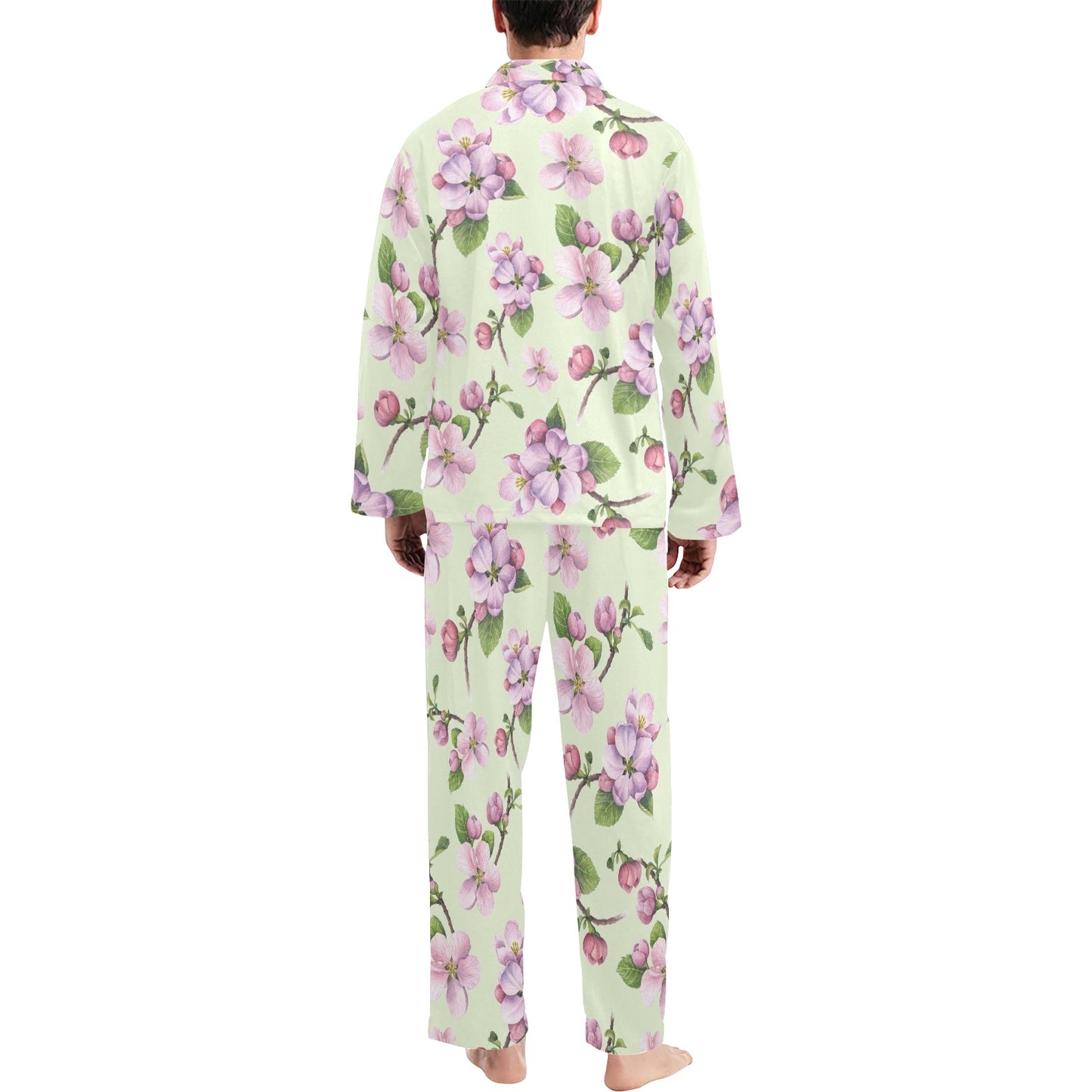 Apple blossom Pattern Print Design AB05 Men's Long Pajama Set