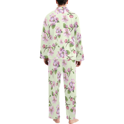 Apple blossom Pattern Print Design AB05 Men's Long Pajama Set