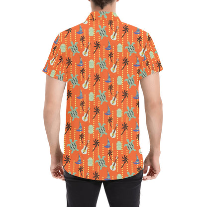 Ukulele Print Design LKS402 Men Short Sleeve Button Up Shirt
