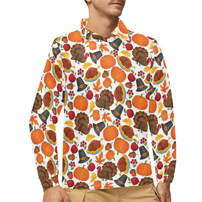 Thanksgiving Print Design LKS304 Long Sleeve Polo Shirt For Men's