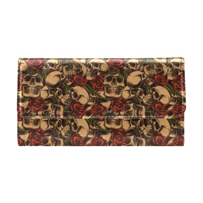 Skull Roses Vintage Design Themed Print Women's Trifold Wallet