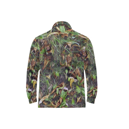 Camouflage Realistic Tree Print Long Sleeve Polo Shirt For Men's