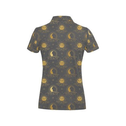 Sun Moon Print Design LKS305 Women's Polo Shirt