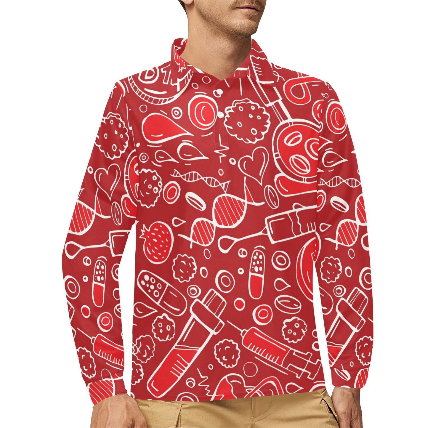 Phlebotomist Pattern Print Design A02 Long Sleeve Polo Shirt For Men's