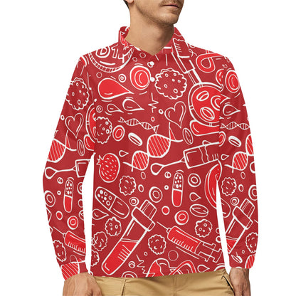Phlebotomist Pattern Print Design A02 Long Sleeve Polo Shirt For Men's