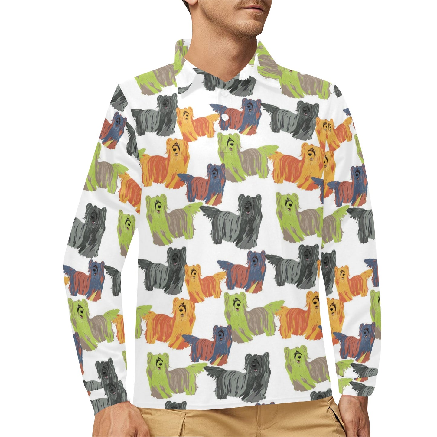 Skye Terriers Print Design LKS301 Long Sleeve Polo Shirt For Men's