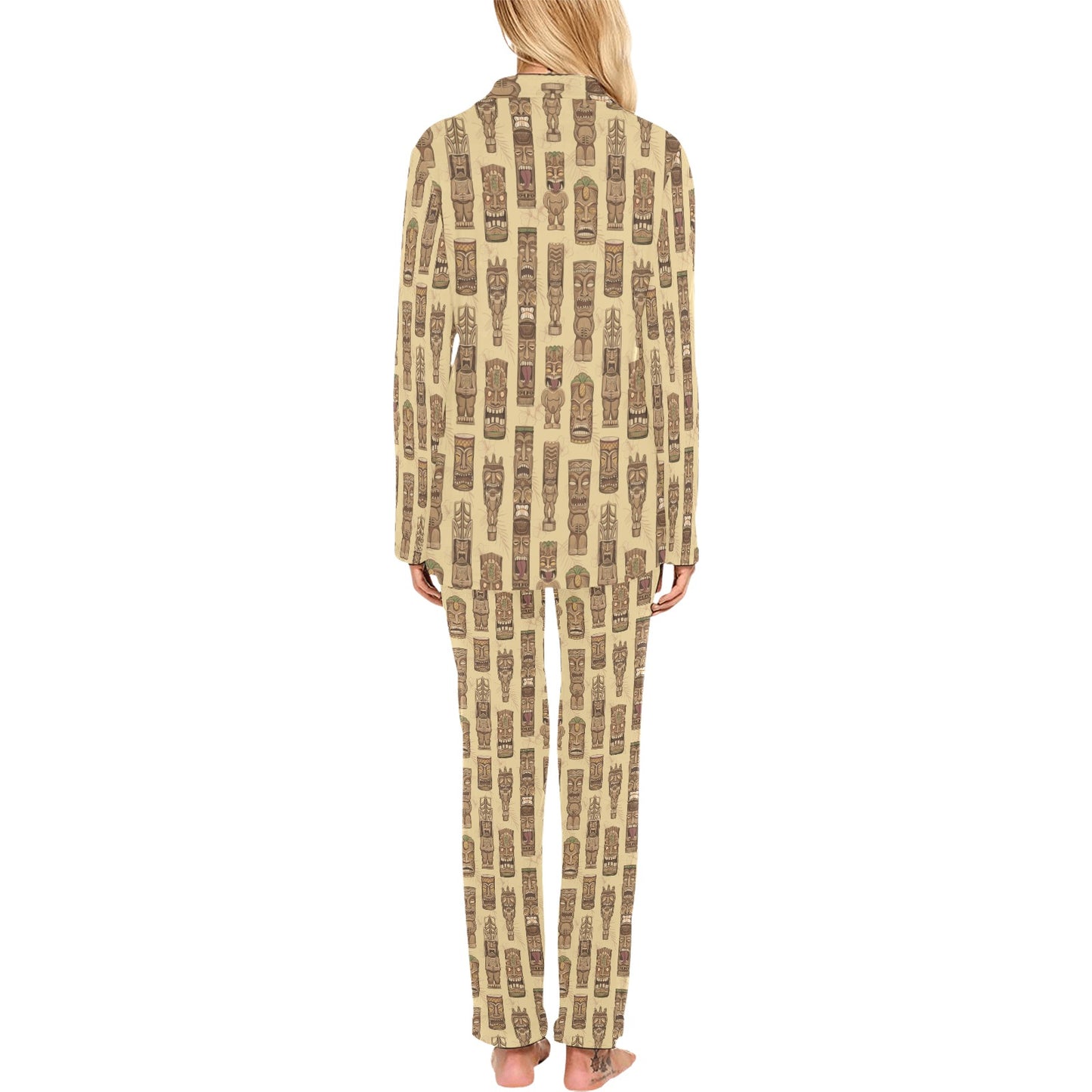 Totem Tiki Style Themed Design Women's Long Pajama Set