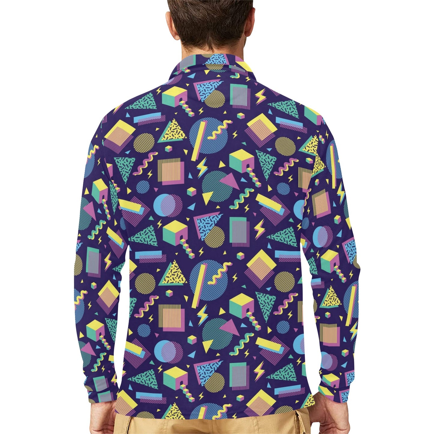 Geometric Print Design LKS401 Long Sleeve Polo Shirt For Men's